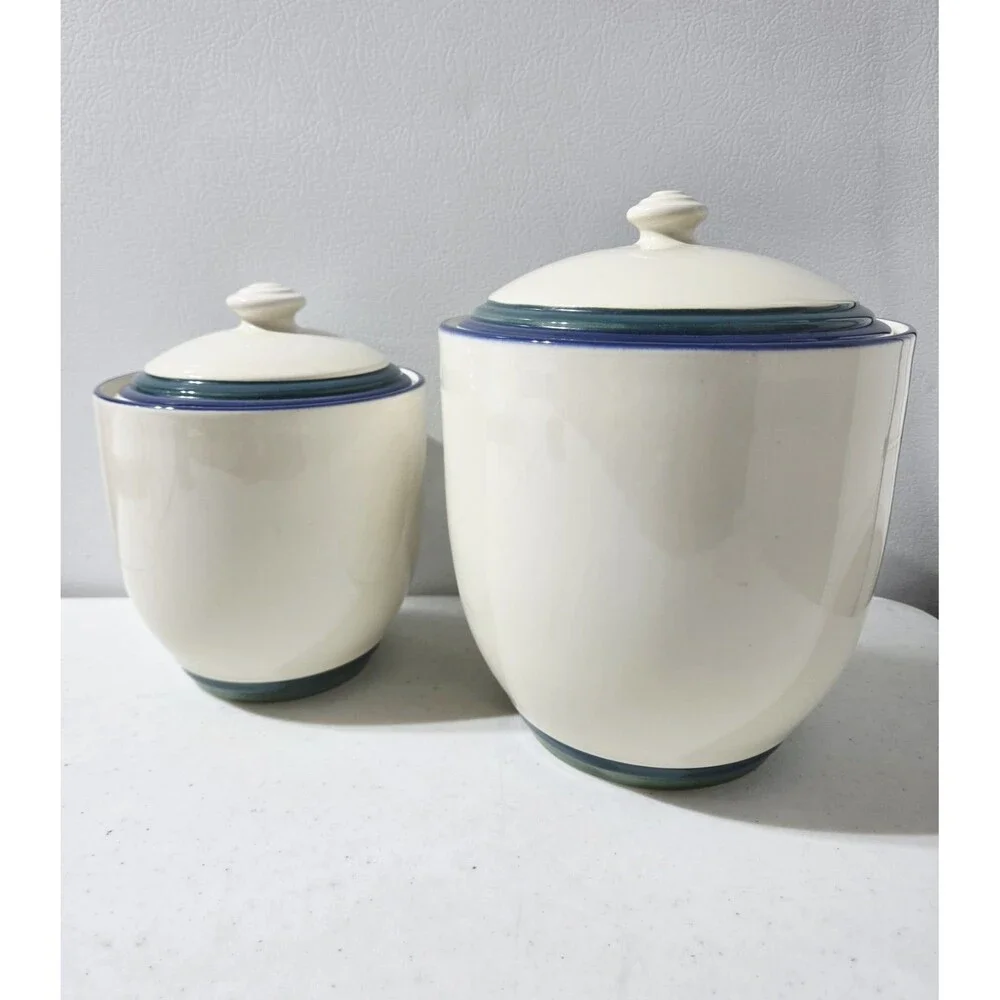 2 Pfaltzgraff Ocean Breeze Canisters Blue & Green Rings 6